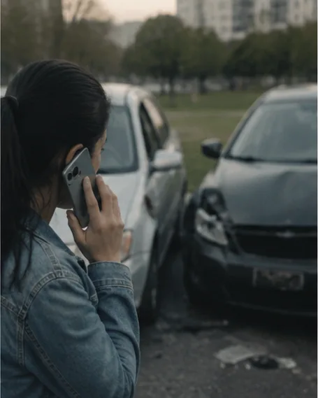 Driver recording a collision between two cars with his phone